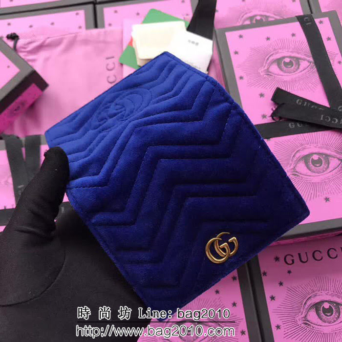 GUCCI古馳 歐洲正品原單 天鵝絨GG marmont小卡包 466492 寶藍天鵝絨 WTG1354